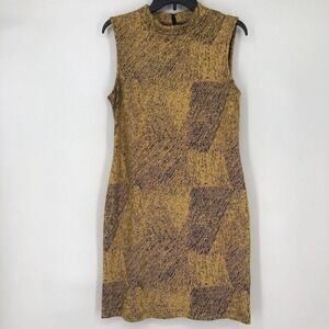 Sharagano Mock Neck Bodycon Dress Yellow Black Sleeveless Stretch Size 8